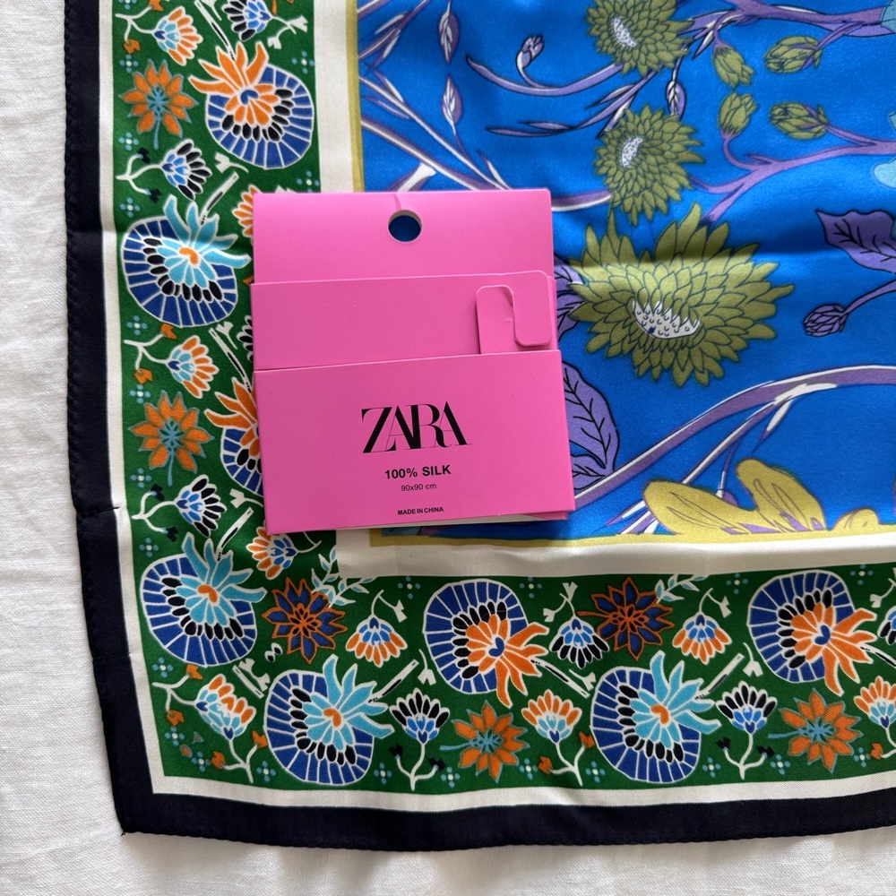 Zara Multicolor Floral 100% Silk Scarf